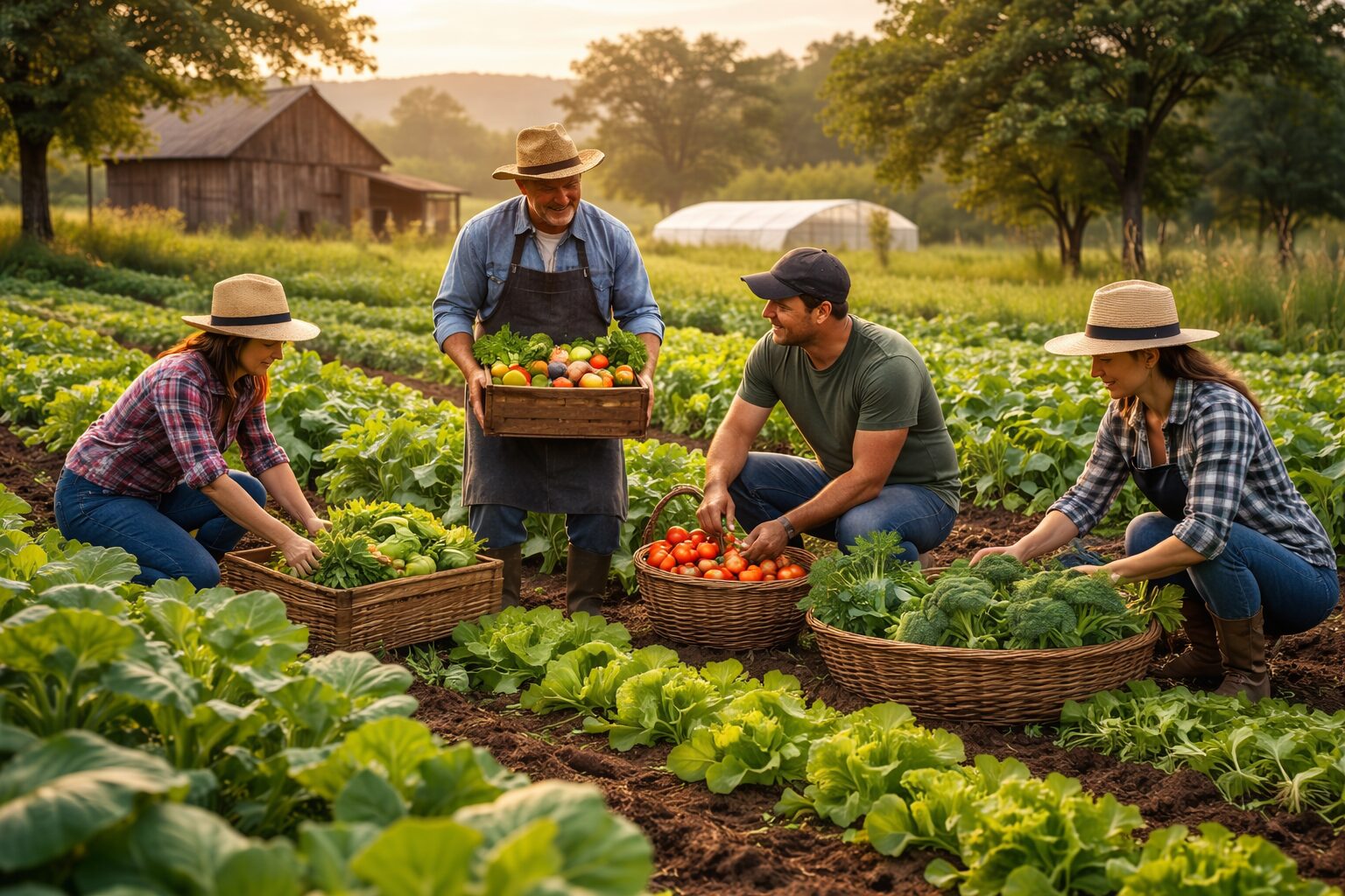 Local farmers working together in organic fields